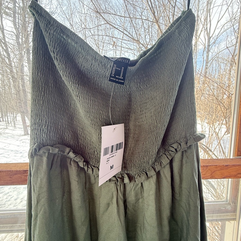 Forever 21 Olive Green Smocked Dress